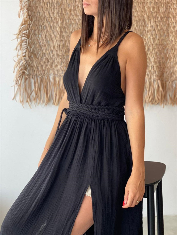 Black Organic Cotton Breathable Summer Maxi Dress